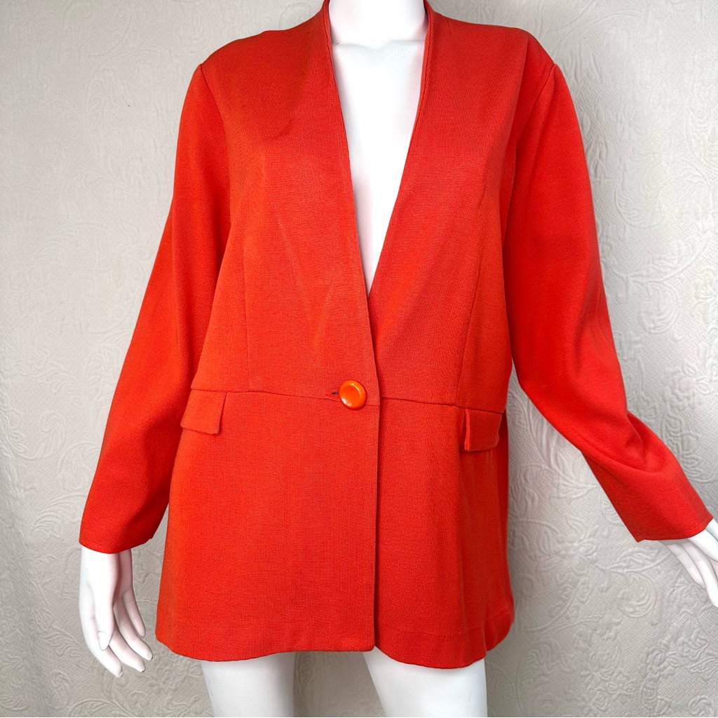 Misook 1x Orange Single-Button Collarless Blazer Jacket